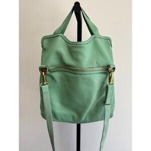 Fossil Teal Pebbled Leather Erin Foldover Shoulder Bag Purse AS IS #62770